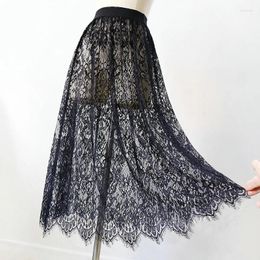 Skirts 2024 Women Sexy Mesh Lace Transparent Long Tulle Skirt Korean Fashion Summer Ladies Elastic High Waist Black White Beach Midi Sk