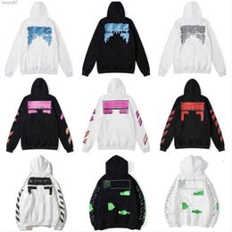 Mens Hoodies Sweatshirts Off Style Fashion Sweater Painted Arrow Crow Stripe Hoodie and Womens T-shirts White Black 003