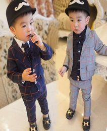 Spring Fall Baby Kids Casual Balzer Plaid Suits For Kids Wedding Flower Boys Formal Suit Coat Pants Twinset 2 Pcs Clothes P569541256