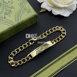 Classic Golden Chains Bracelets Trendy Hiphop Letter Plated Bracelets For Men Women Wide Link Chains With Gift Box