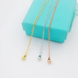 Without Box Luxury Brand Necklaces Copper T-letter Glossy Water Droplet Necklace For Women