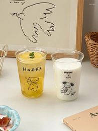 Wine Glasses Korean Style Transparent Glass Water Cup INS Cute Cartoon Dog Modern Simple Milk Mugs Breakfast Coffee Friend Gift