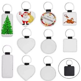 Sublimation rough key chain polyurethane leather Christmas heat transfer keychain DIY craft suppliess wly935302v