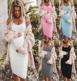 Women Summer Casual Striped Maternity Dress Short Sleeve Knee Length Pregnancy Dresses Clothes Pleated Baby Shower Dress Pink Q0715542457