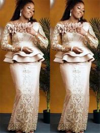 Arabski Aso Ebi Ebi szampański Aso Ebi Koronkowy seksowna matka panny młodej sukienki z długim rękawem osłona vintage wieczorowa sukienka na imprezę