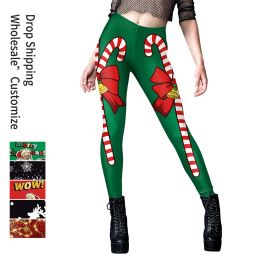Leggings NADANBAO Women Candy Print Leggings Merry Christmas Snowflakes Pants Mid Waist Elastic Trousers Girl Sexy Tights Fitness Workout