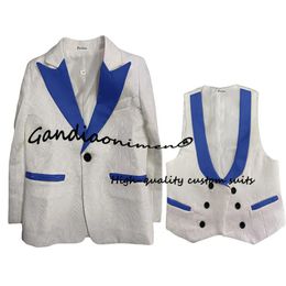 Boys Suit Wedding Jacket Pants Vest Bow Tie Set of 4 White Pattern Blazer for Kids Lapel Collar Fashion Clothes Child 240226