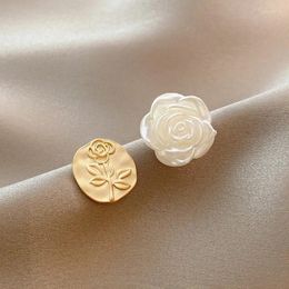 Stud Earrings Asymmetric Flower Elegant Imitation Pearl Rose Earring For Women Party Christmas Jewellery Gift Pendientes Mujer