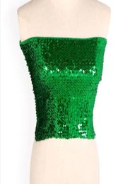 Womens Stage Wear Sparkly Sequin Mermaid Crop Tops Strapless Metallic Stretch Tube Tops Sexy Bling Party Clubwear Costume Camisole4624493