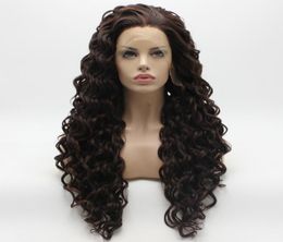 Iwona Hair Curly Long Two Tone Brown Auburn Mix Wig 18630 Half Hand Tied Heat Resistant Synthetic Lace Front Daily Natural Wigs2384511