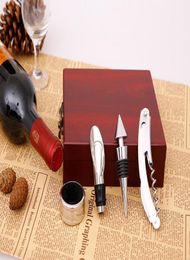 Custiom ren wine bottle Opener Wine Seahorse Knife Four Piece Set Opener wine stopper ring pourer Wooden Box Gift Box9641616