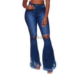 Women's Jeans Jeans Vintage Boyfriend Ripped Tassel Hole Denim Trousers Plus Size 3XL Leg Bell-Bottoms 240304