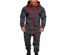 Men039s Tracksuits 2021 Mens Pure Color Splicing Jumpsuit Men Onepiece Garment Pajama Playsuit Zipper Hoodie Male Onesie Jumps3103377