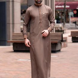 Ethnic Clothing Genderless Islamic Style Muslim Printed Robe Loose Simple Solid Colour Middle Eastern Arabic Long-Sleeved Unisex