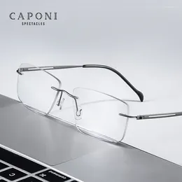 Sunglasses CAPONI Rimless Eye Glasses For Men Classic Anti Blue Light Optical Frame Pure Titanium Brand Designer Spectacles JF5019