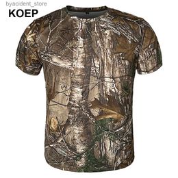Men's T-Shirts KOEP Camouflage T-shirt Outdoor Quick Drying Hiking Military Tactical T-Shirts Mens Hunting CAMO Camping Shirts Clothing L240304