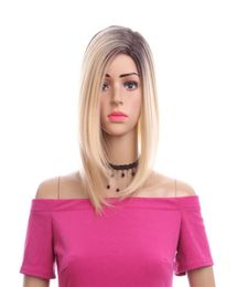 14 inch Bobo Straight Wig Side Part Omber Blonde Synthetic Wig High Temperature Fiber For Women Cosplay Wigs6957899