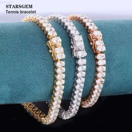 Wholesale Price Starsgem White Moissanite Oval Cut Diamond Full 14k Gold Tennis Bracelet