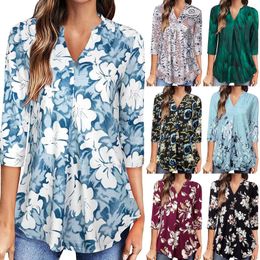 Women's Blouses Floral Printed Shirts Pleated Half Sleeve Shirt Summer Chic Top Ladies Fashion Loose Tee Tops Female Streetwear