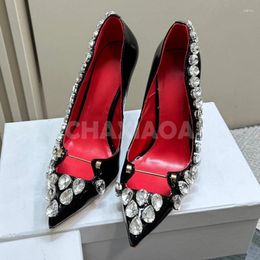 Dress Shoes Lady High Heels Spring Autumn Patent Leather Material Rhinestone Decoration Heel Sexy Atmosphere Women Pumps