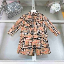 Fashion baby two-piece set Long sleeved child tracksuits Size 100-150 kids designer clothes boys Cheque shirt and shorts 24Feb20