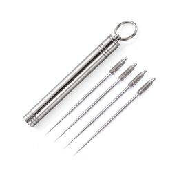 Fashion Keychain Portable Titanium Steel Metal Pocket Toothpick Holder with Travelling Key chain Toothpicks Box210V