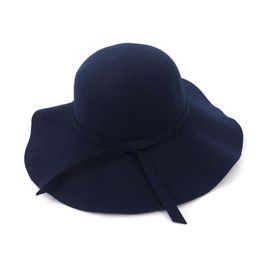 Fashion Women Lady Wide Brim Wool Felt Fedora Floppy Hats Vintage Female Girl Round Fedoras Cloche Cap Trilby Bowler Hat3378
