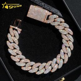 Hip Hop High Quality Unique Rose Gold Two Tone 15mm Cuban Link Chain Moissanite Bracelet