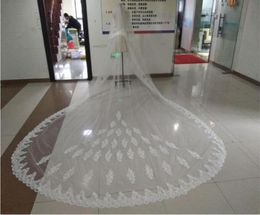 In Stock Wedding Veils Real Image Lace Appliques Two Layers Bridal Veils with Blusher Face 345 Metres Long Wedding Veil Customiz5275250