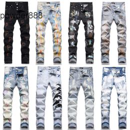 Purple Jeans Designer for Man Denim Trousers Mens Jean Skinny Hip Hop Spray Paint Fashion Streetwear Joggers Pant Brand Straight Leg Pants Black Hebg DC6W