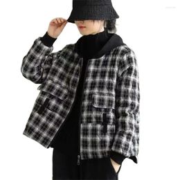Women's Trench Coats 2024 Cotton-Padded Clothes Cotton Coat Winter Jacket Parka Korean Style Warm Hooded Plaid Outerwear Female