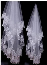 150 Whole Wedding Accessorie Soft Tulle New Arrival White Veil Fingertip Wedding Bridal Veil Lace Edge Voile Mariage1558415