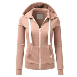 SpringAutumn Casual Fleece Zipped Hoodie Women Fashion Drawstring Sporty Hooded Coats Ladies Simple Sweatshirt 240223
