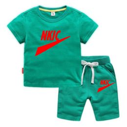 2024 Summer Kids Brand LOGO Print Clothes Sets Short Sleeve Elastic Waist Shorts Cotton Outfits Toddler Girls Boys Tracksuits
