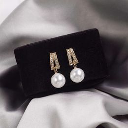 S Sier Needle Korean Pearl with Diamonds for Women's Style, Simple, Small, Exquisite, Popular on the Internet, Same Style and Earrings