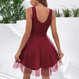 Casual Dresses A-line Silhouette Dress Mesh Women Elegant V Neck Pearl Embellished Evening With Double-layer For Summer