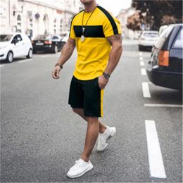 Summer Mens Casual Fashion Comfortable Sports Suit 2Piece Set Street Wear Simple Pattern Crewneck Short Sleeve With Shorts 240227