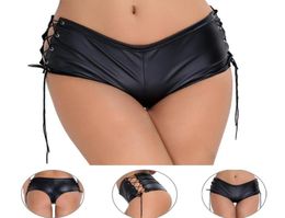 Women Patent Leather Lace Up Mini Shorts Clubwear Low Waist Slim Skinny Latex For Party Dance Nightclub Performance Women039s8400227