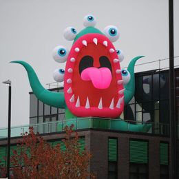 6mH (20ft) With blower Street Art Halloween Party Inflatable Monster Eye With Red Tongue For Roof Top Festival Decoration