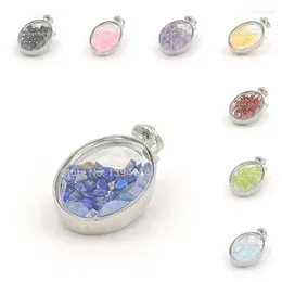 Pendant Necklaces Mixed Stones Chips Oval Device With Glueing Double Glass Boards Approx 50 30 12mm