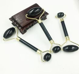 Natural Black Obsidian Massage Roller Double Head Jade Stone Facial Massage Roller Guasha Set Tool Skin Care Real Jade Roller9486616