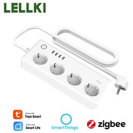 LELLKI Zigbee Power Strip Tuya Smart Life Switch Plug Electrical Socket Zigbee2mqtt Cord 18 With Alexa SmartThings 240228
