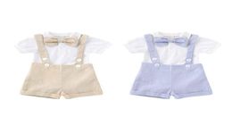 Boy Sling Siamese Sets Kids Leisure Clothes Baby Boy Bow Solid Color Short Sleeve Short Pants Sets 496821196