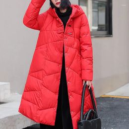 Women's Trench Coats Winter Women Vintage Down Cotton Jacket Hooded Chinese Knot Button Fashion Loose Long Parkas 2024 Elegant Female