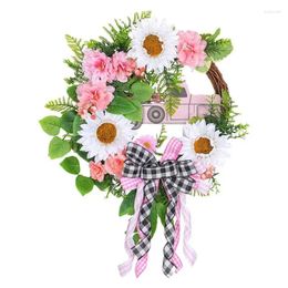 Decorative Flowers Christmas Wreaths Home Decor Artificial Winter Wreath Plaid Garland Pink Flower Car Bows