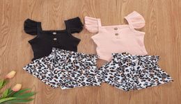 Clothing Sets Born Baby Girls Clothes Sweet Summer Kids Ribbed Knitted Button Romper High Waist Belt Leopard Print Shorts Set 0249353954