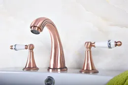 Bathroom Sink Faucets Antique Red Copper Deck Mounted Vanity 3-Hole Dual Handles Widespread Faucet Tub Tap Lrg078