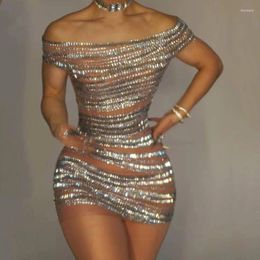 Stage Wear Full Diamond Wrap Hip Dress Nightclub Bar Dj Performance Costumes Women Gogo Dancers Outfits Female Singer DN17402