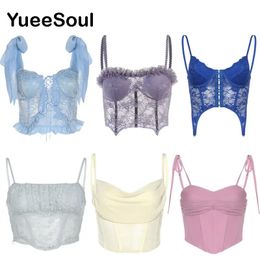 Lace Mesh Women Corset Top Fashion Y2K Sexy Retro Cute Sweet Tank Top Fairy Core Aesthetic Summer Sleeveless Crop Tops 240229