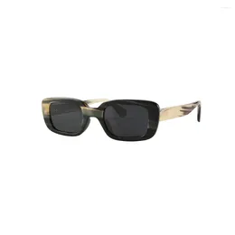 Sunglasses Classic Dark Black Green Honey Mix Colors Stripes Genuine Natural Yak Horn Rectangle Rectangular Eyeglasses